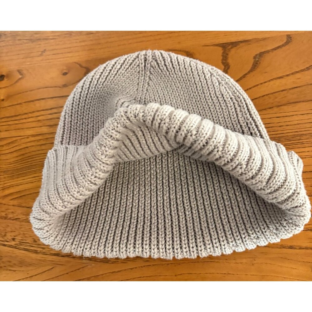 Adidas Beige Knit Fold Beanie Hat Ribbed Cuff Unisex One Size Std Fit Silhouette - Picture 4 of 6